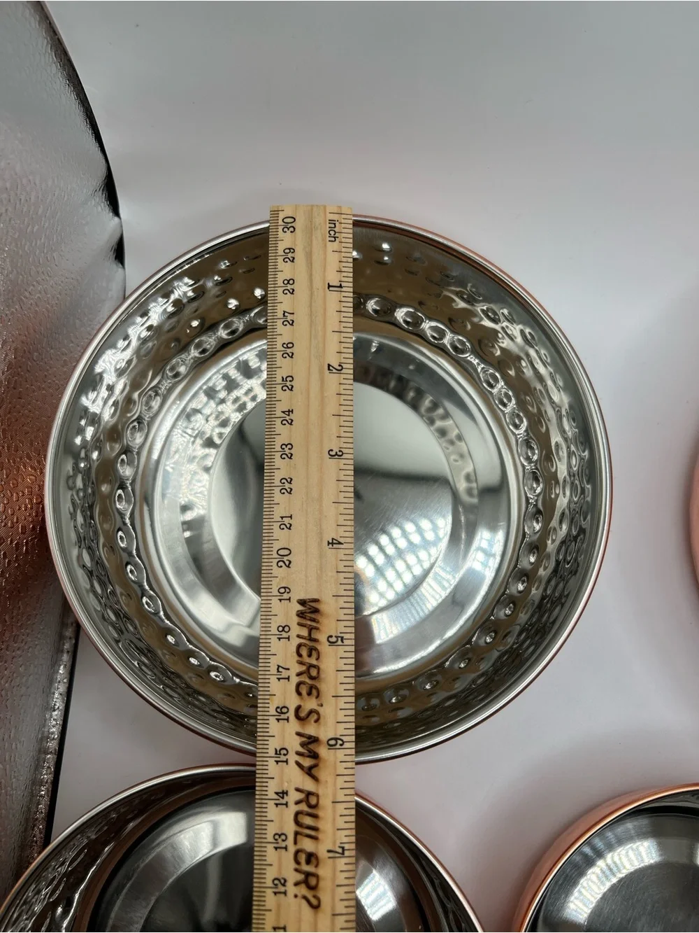5 Piece Hammered Copper Plated Stainless Steel Stackable Storage Bowl Set Lids